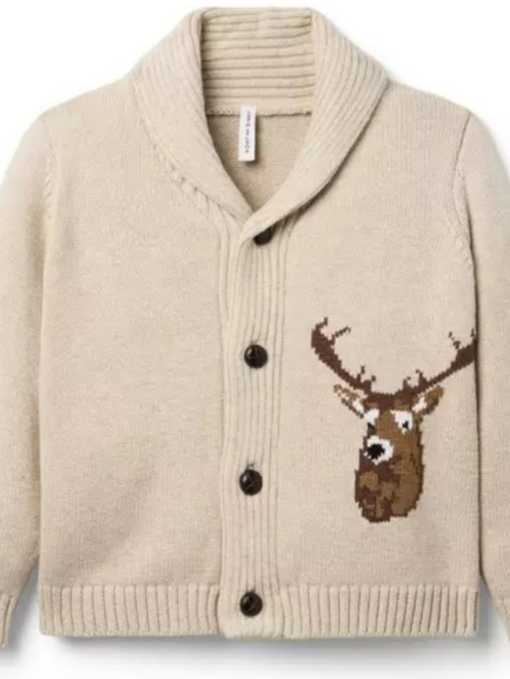 JANIE AND JACK " THE COZY DEER " CARDIGAN IN LIGHT COCOA HEATHER  SIZE 12-18 MON